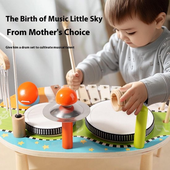 6-In-1 Houten Kinderdrumstel - Speeltafel Baby - Muziektafel - Activiteiten tafel - Houten Speelgoed 1 jaar - Muziekinstrumenten - Speelgoedinstrument - Montessori - Educatief — afbeelding 4