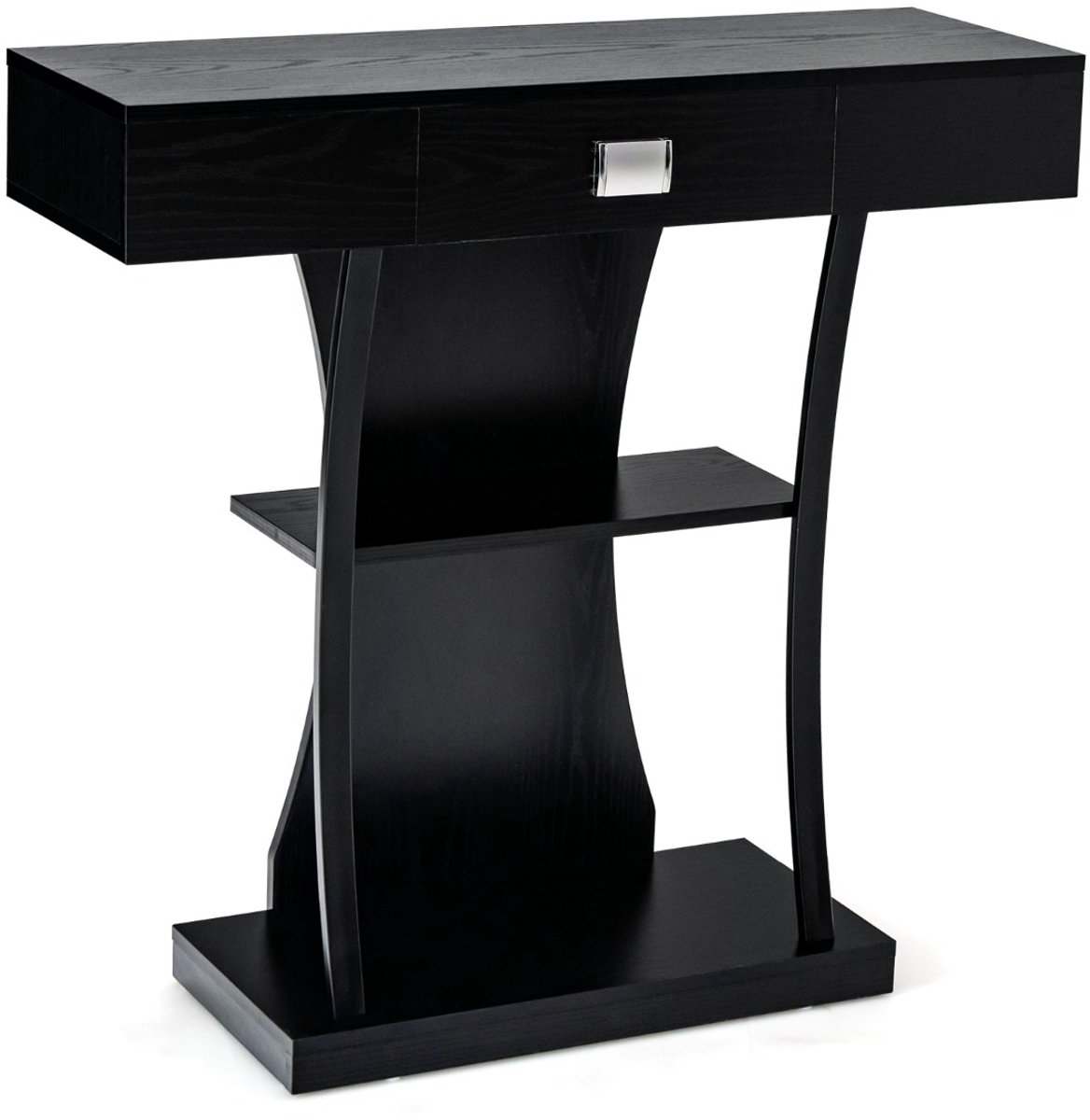 SureDeal® - Consoletafel - Vormige Achterbanktafel - Lade Legplanken - Dubbele Anti Kantelsets - Woonkamer Zwart - Grijs - 91x30x88 cm - Zwart
