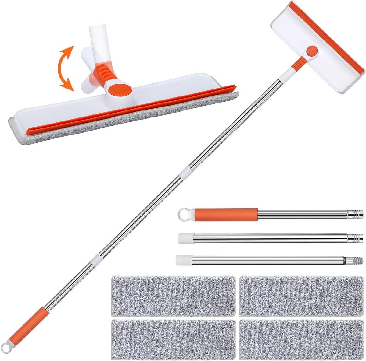 Raamwisser Telescoopsteel - Raamtrekker Glasreiniger - Hoge Ramen Wassen - 2-in-1 Schrobben Schrapen - 132 cm - Grijs