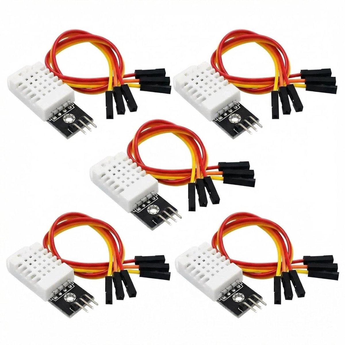 5 digitale temperatuur- en vochtigheidssensoren DHT22 met module en kabel, nauwkeurig voor klimaatregeling in diverse toepassingen, 3.3 - 5.5 V werkbereik, ideaal voor binnen- en buitentoepassingen