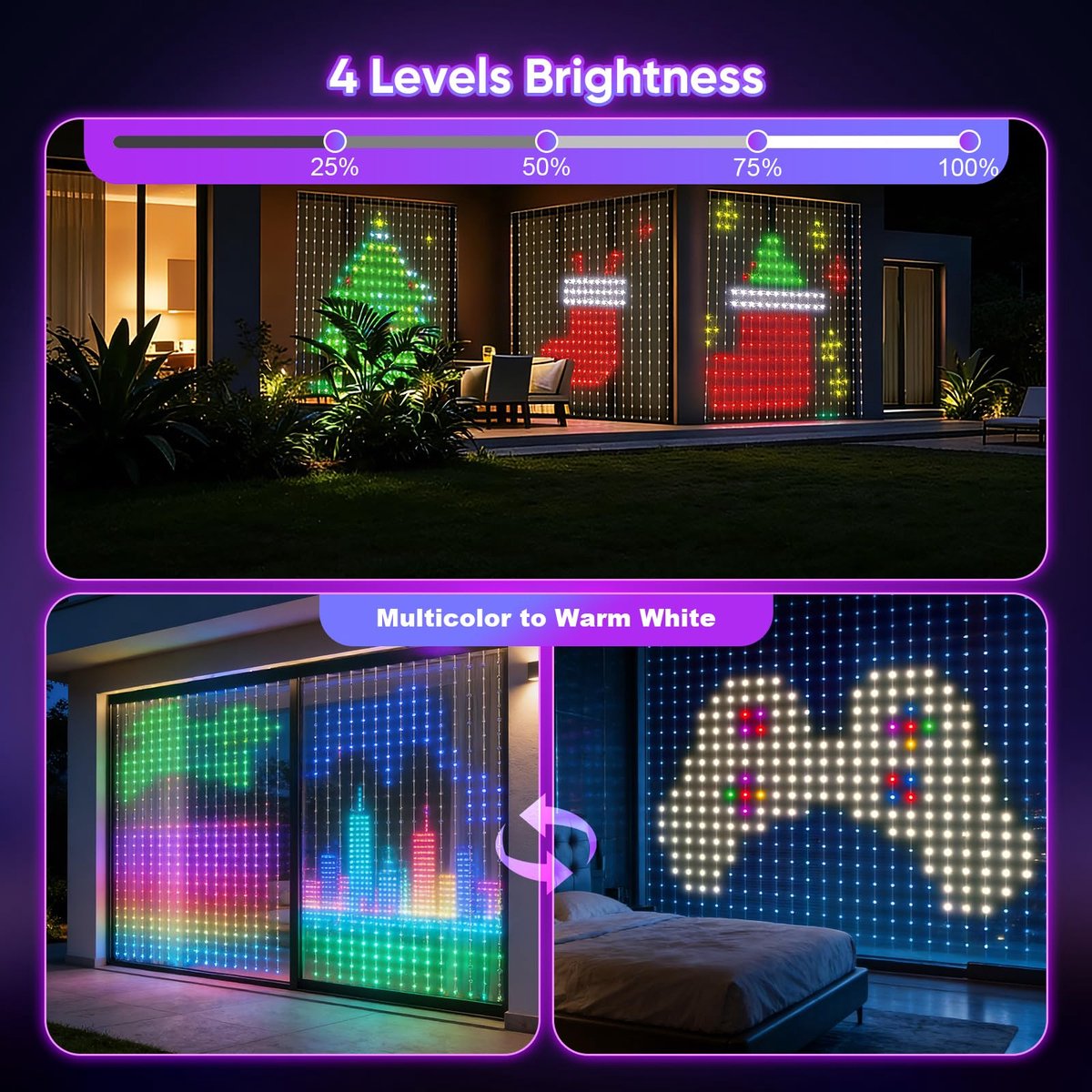 Namajunas - Smart Lichtgordijn - 3M x 3M - 400LED RGB - DIY Patronen Mogelijk - Met Eigen App & Afstandsbediening - Timer - Muziek‑gestuurd Licht - IP44 - Lichtgordijnen – Sfeerverlichting - Binnen en Buiten - Decoratie voor Huis - Cadeaus voor Kerst – foto 7