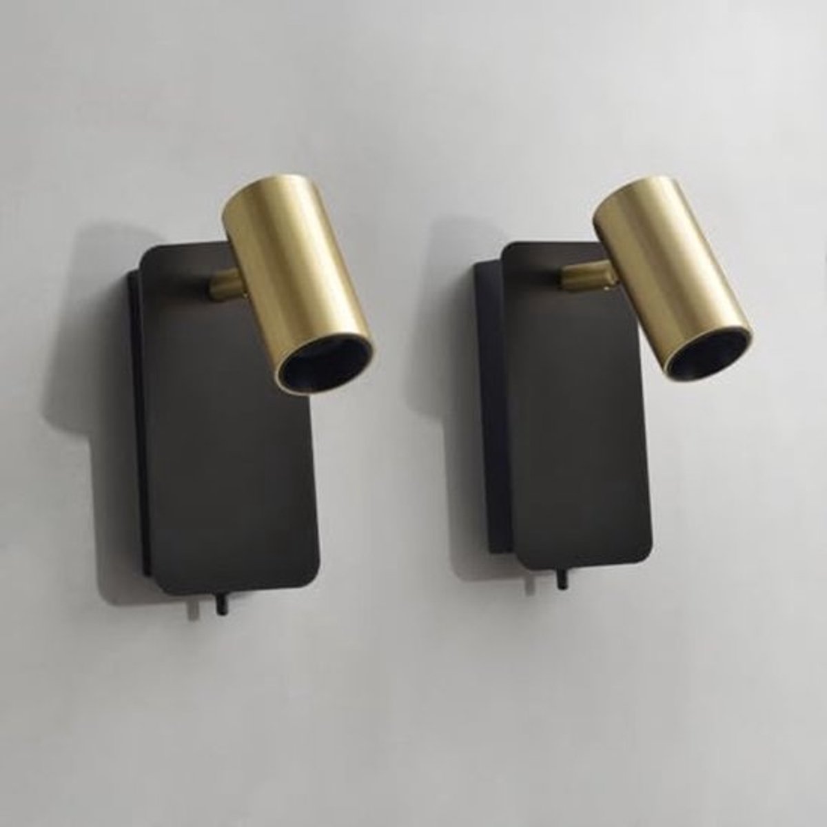 Wandlamp met schakelaar - Set van 2, LED, Zwart Goud, Draaibaar voor Slaapkamer en Woonkamer