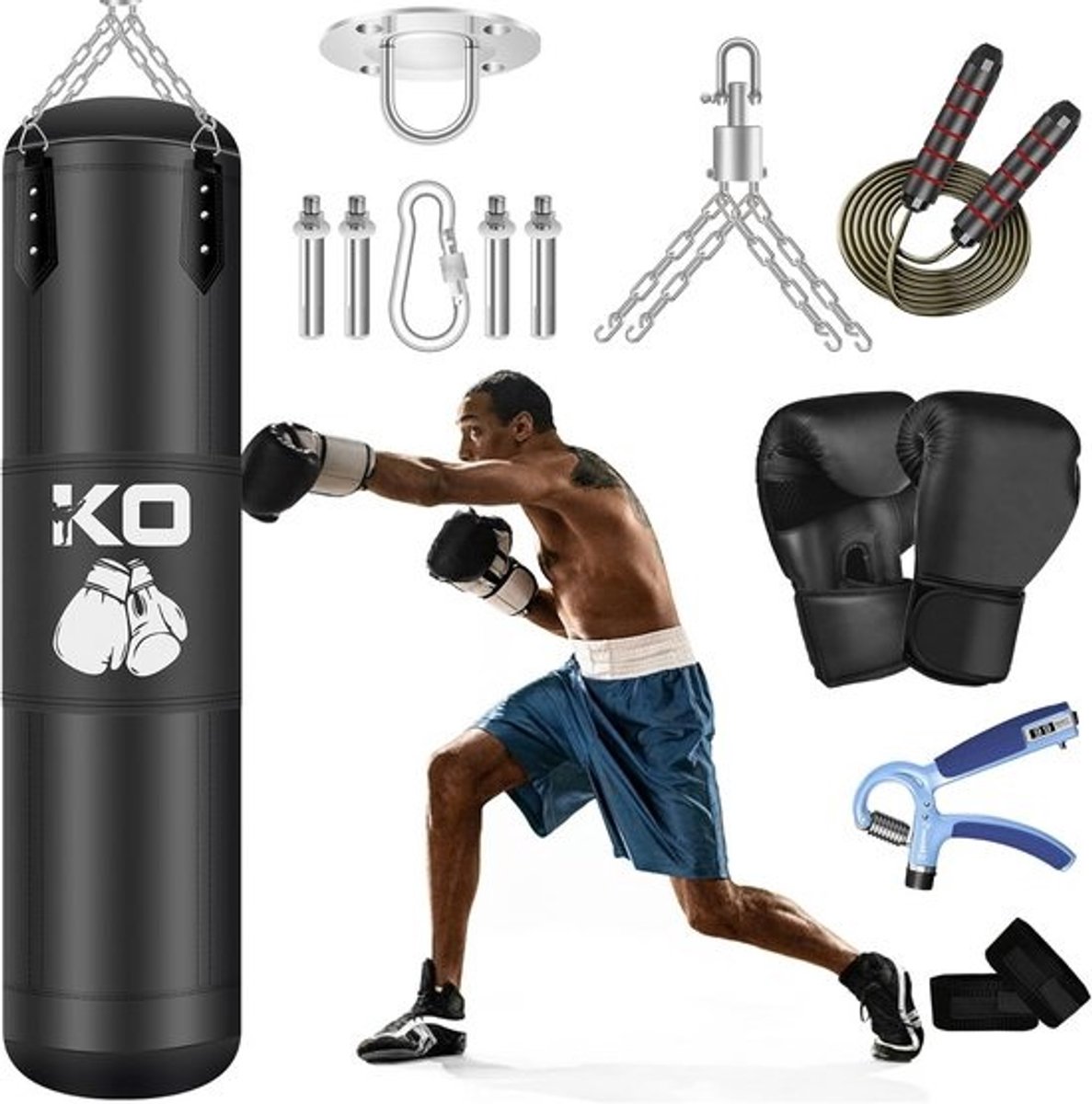 Bokszak set 120 cm - Professionele hangende bokszak met accessoires voor vechtsporten