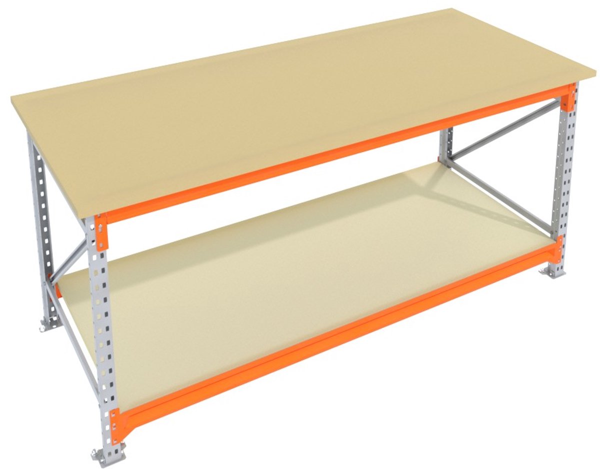 Werkbank & Inpaktafel vast model Galva 200cmx85cm - 2 niveaus (multiplex)