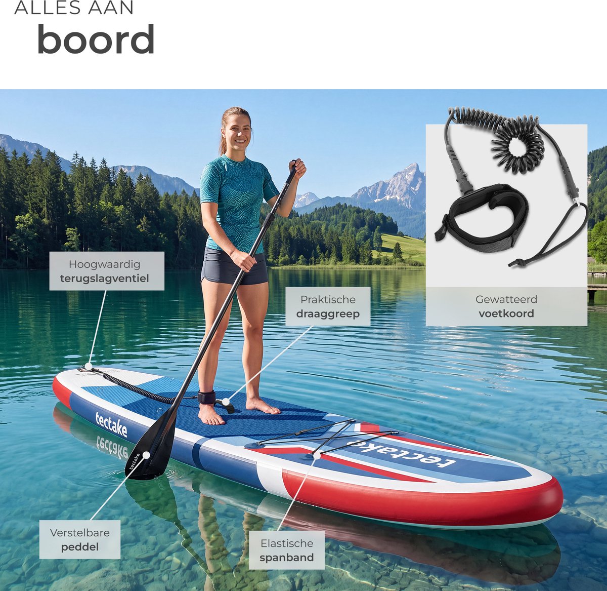 tectake® Stand-Up Paddle Board 320 cm – 2-in-1 Opblaasbaar SUP Board – Complete Set met Kajakzitje, Peddel, Pomp en Rugzak – Antislip EVA Dek – Max. 200 kg – rood / blauw – foto 7