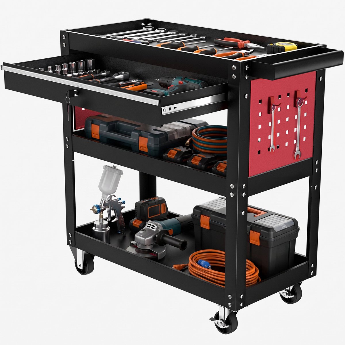 Arvioo - Gereedschapswagen - 3 lades met lade - 200kg belasting - voor garage werkplaats