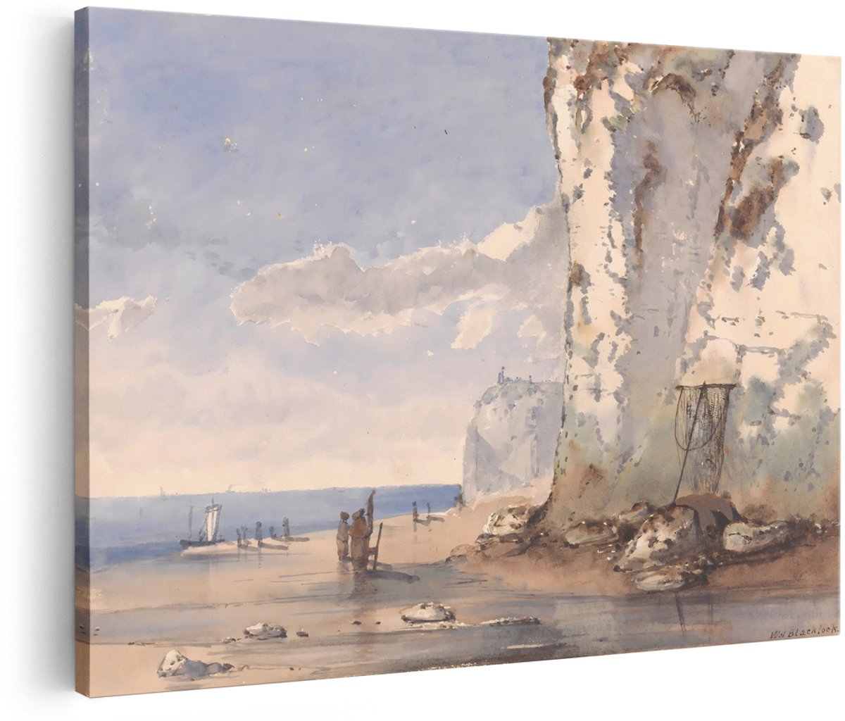Artaza Canvas Schilderij Kustlandschap - 150x100 cm - Groot - Wanddecoratie Zee - Muurdecoratie Kliffen - Decoratie Vissersboot Strand - Schilderijen Op Canvas