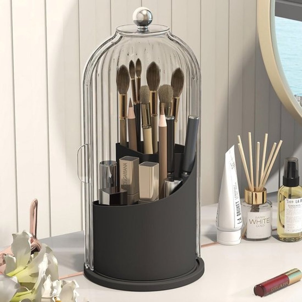 360 Rotating Makeup Brush Holder met Stofdichte Deksel voor Organisatie