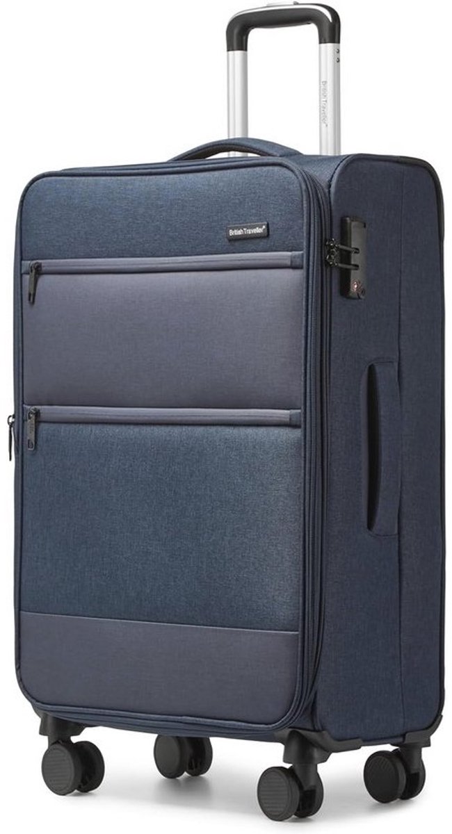 Uitbreidbare Harde Schaal Koffer 70x43x25cm met 4 Draaibare Wielen en TSA-slot - Blauw