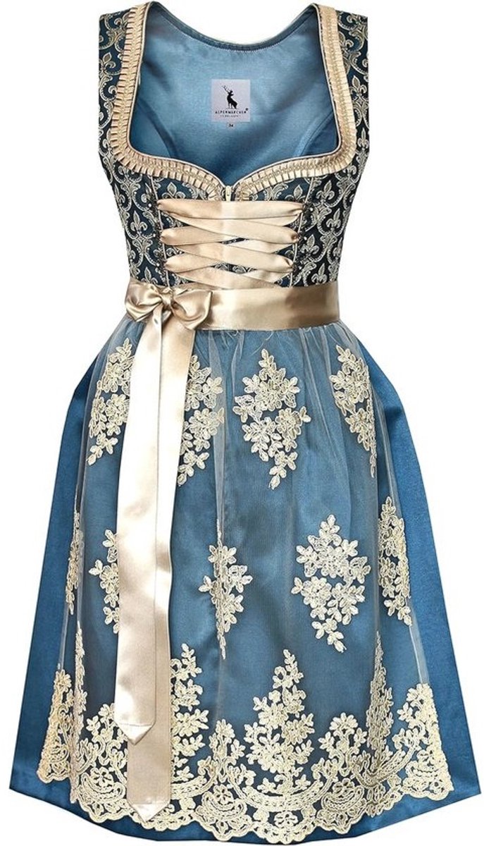 Midi-dirndl exclusieve collectie met kanten schort, maat 32 - 54