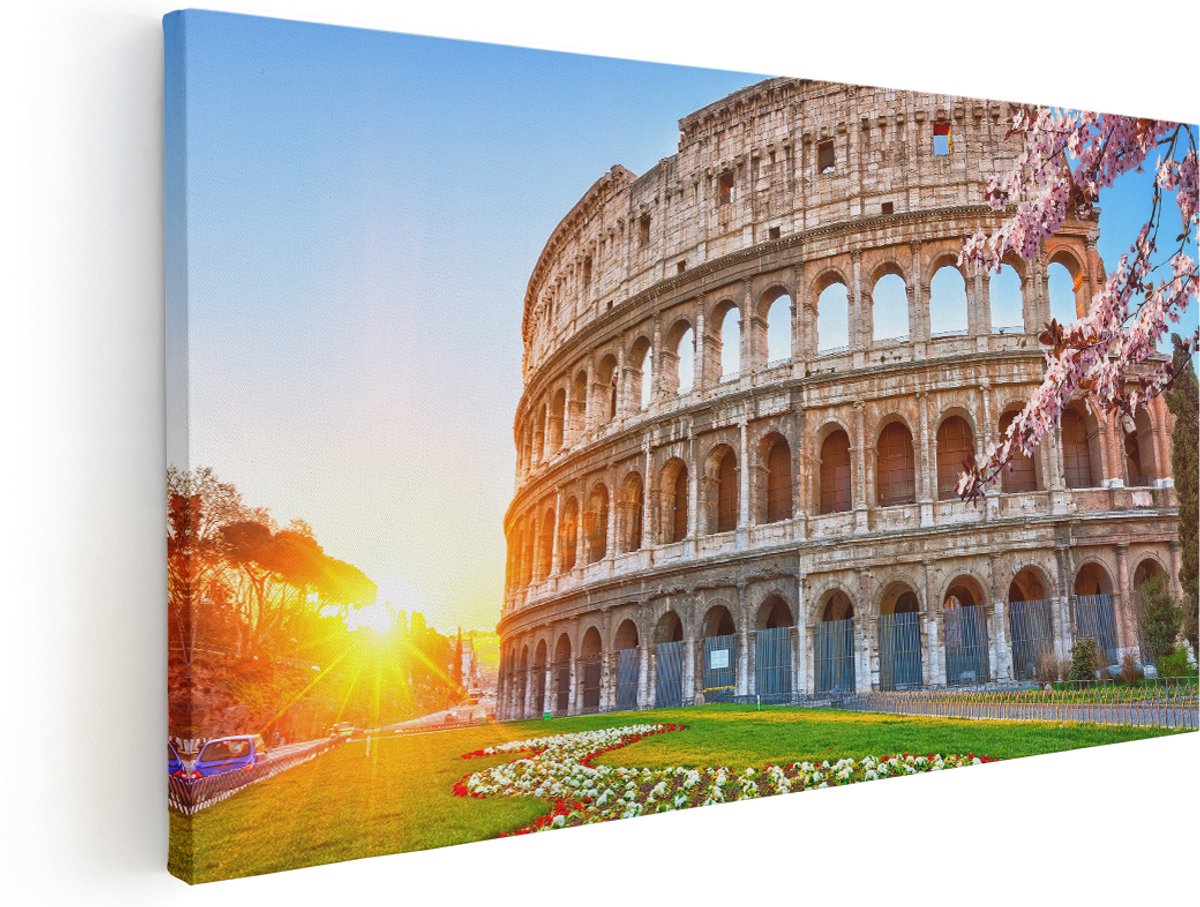 Artaza Canvas Schilderij Colosseum bij Zonsopgang in Rome, Italië - 140x70 cm - Groot - Wanddecoratie Woonkamer - Schilderijen - Muurdecoratie