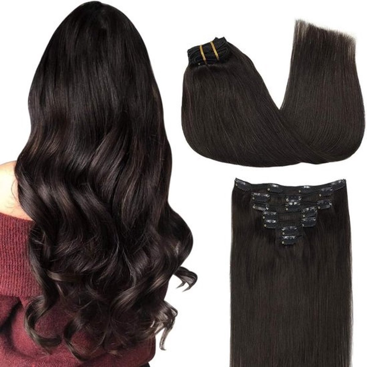 Clip-in Haarverlenging Real Human Hair 14 Inch 120 Gram 7 Delen Donkerbruin