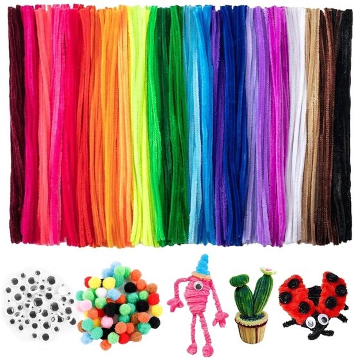 Creatieve Knutselset met 560 Pijpenragers in 20 Kleuren, Chenille Draad, Pluche Ballen en Ogen voor Kinderen en Volwassenen
