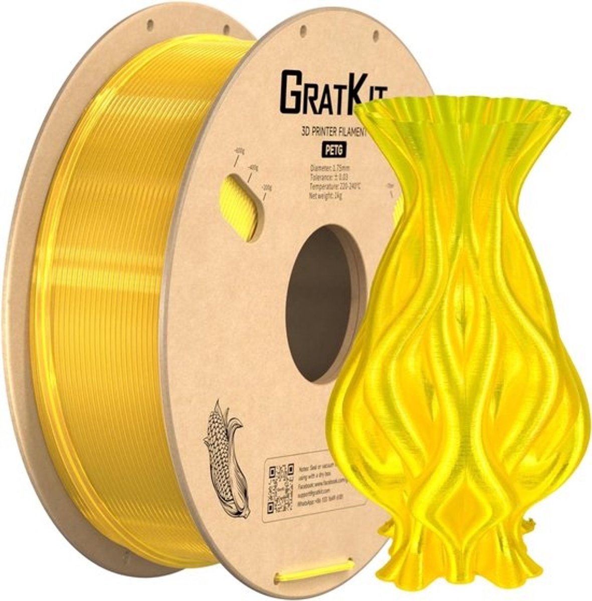 PETG 3D-Printerfilament 1,75mm 1kg Transparant Geel Hoge Precisie