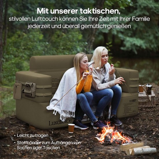 Opblaasbare bank 2-persoons – Met oplaadbare elektrische pomp – Draagbare campingbank – 300 kg – Groen — afbeelding 2