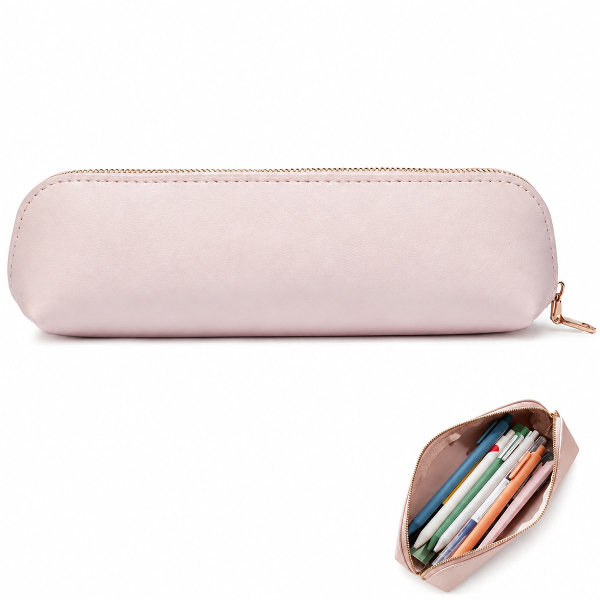 VHV - Etui Waterdicht - PU Leer Pencil Case - 18x6x5 cm - Draagbaar pennenbak- Make-up Tasje Voor School Kantoor,Reizen -Roze