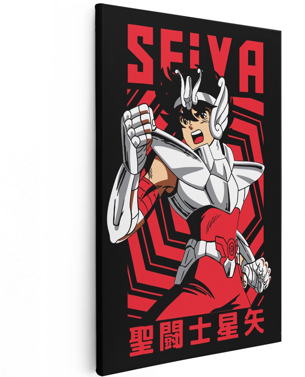 Artaza Canvas Schilderij Pegasus Seiya - 120x180 cm - Groot - Anime Wanddecoratie - Muurdecoratie Saint Seiya - Manga Decoratie - Rood Zwart