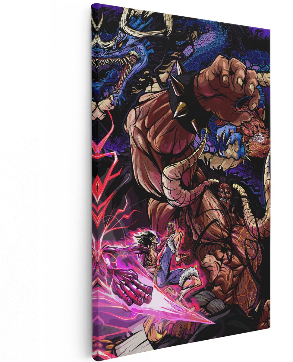 Artaza Canvas Schilderij One Piece - 120x180 cm - Groot - Wanddecoratie Anime - Muurdecoratie Luffy Vs Kaido - Decoratie Jongens Slaapkamer