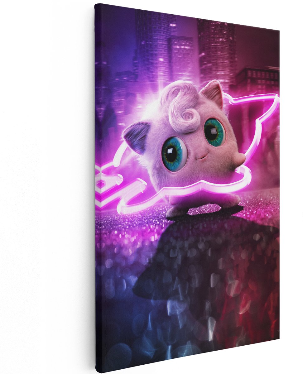 Artaza Canvas Schilderij Jigglypuff - 120x180 cm - Groot - Pokemon Wanddecoratie Kinderkamer - Muurdecoratie Neon - Decoratie Jongenskamer - Roze