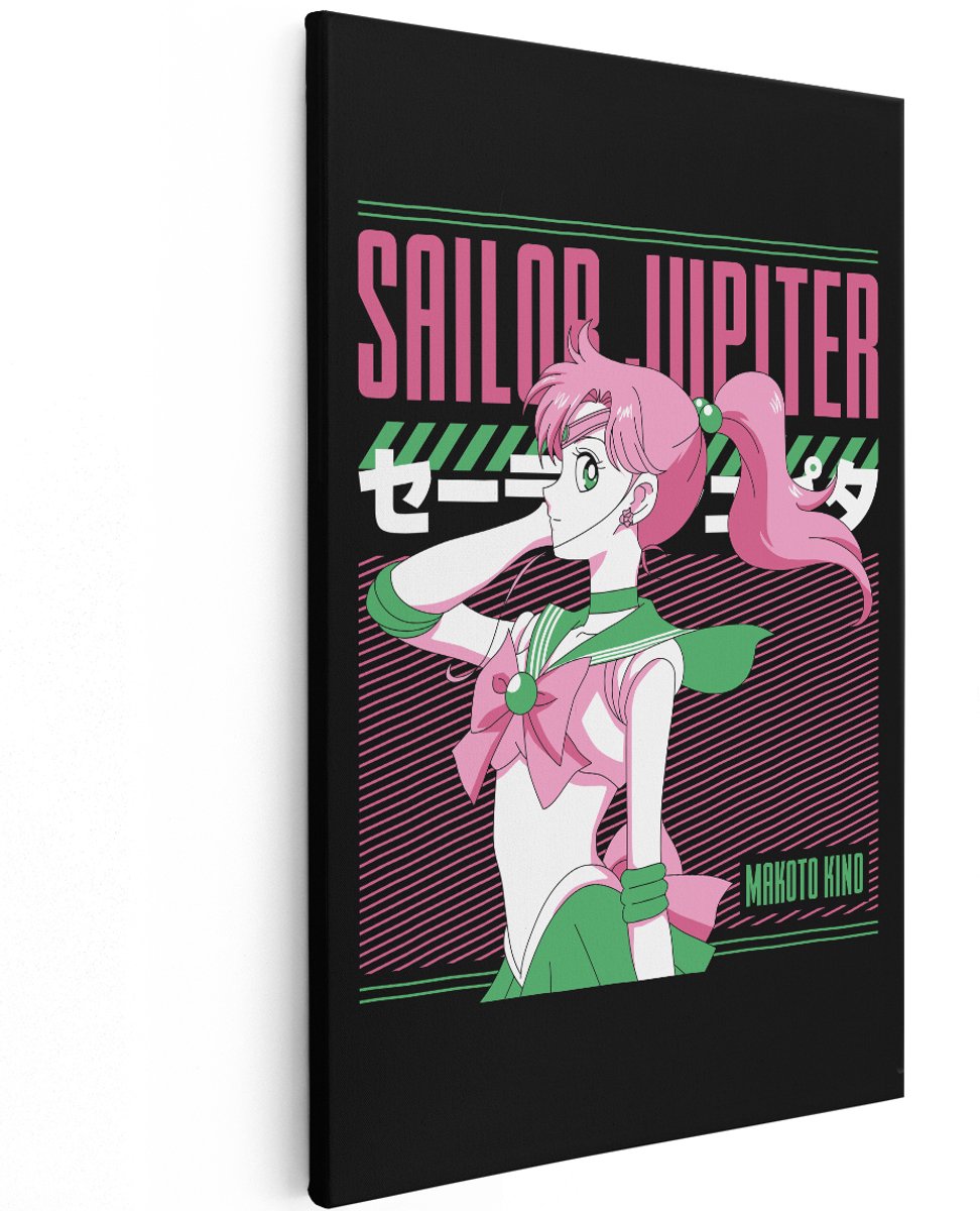 Artaza Canvas Schilderij Sailor Jupiter - 120x180 cm - Groot - Anime Wanddecoratie - Makoto Kino Muurdecoratie - Schilderijen Roze - Decoratie Groen