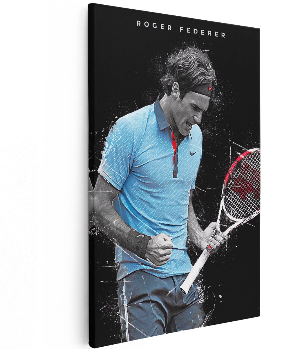 Artaza Canvas Schilderij Tennisser Roger Federer - 120x180 cm - Groot - Muurdecoratie - Canvas Print