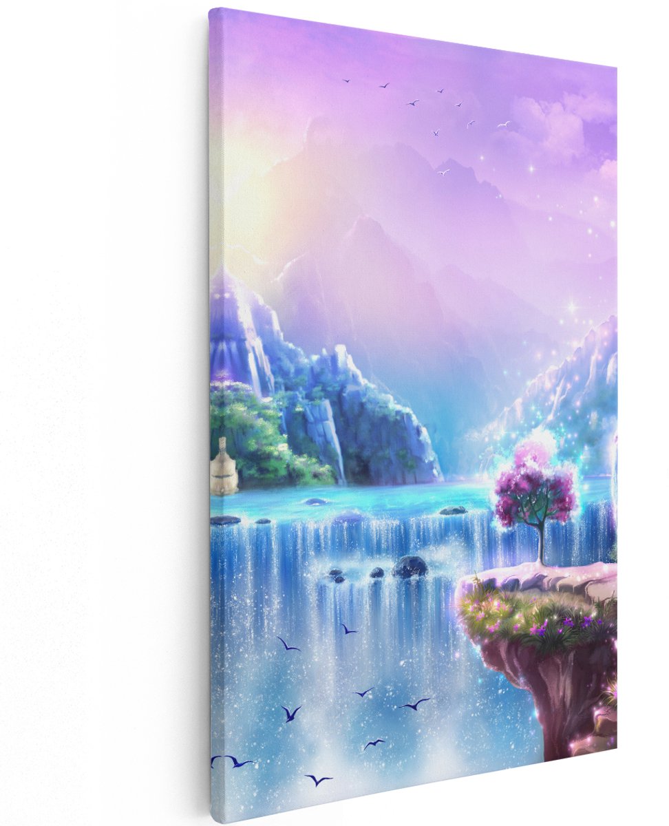Artaza Canvas Schilderij Kleurrijke Sprookjes Waterval - Abstract - 120x180 cm - Groot - Wanddecoratie Woonkamer - Schilderijen - Muurdecoratie
