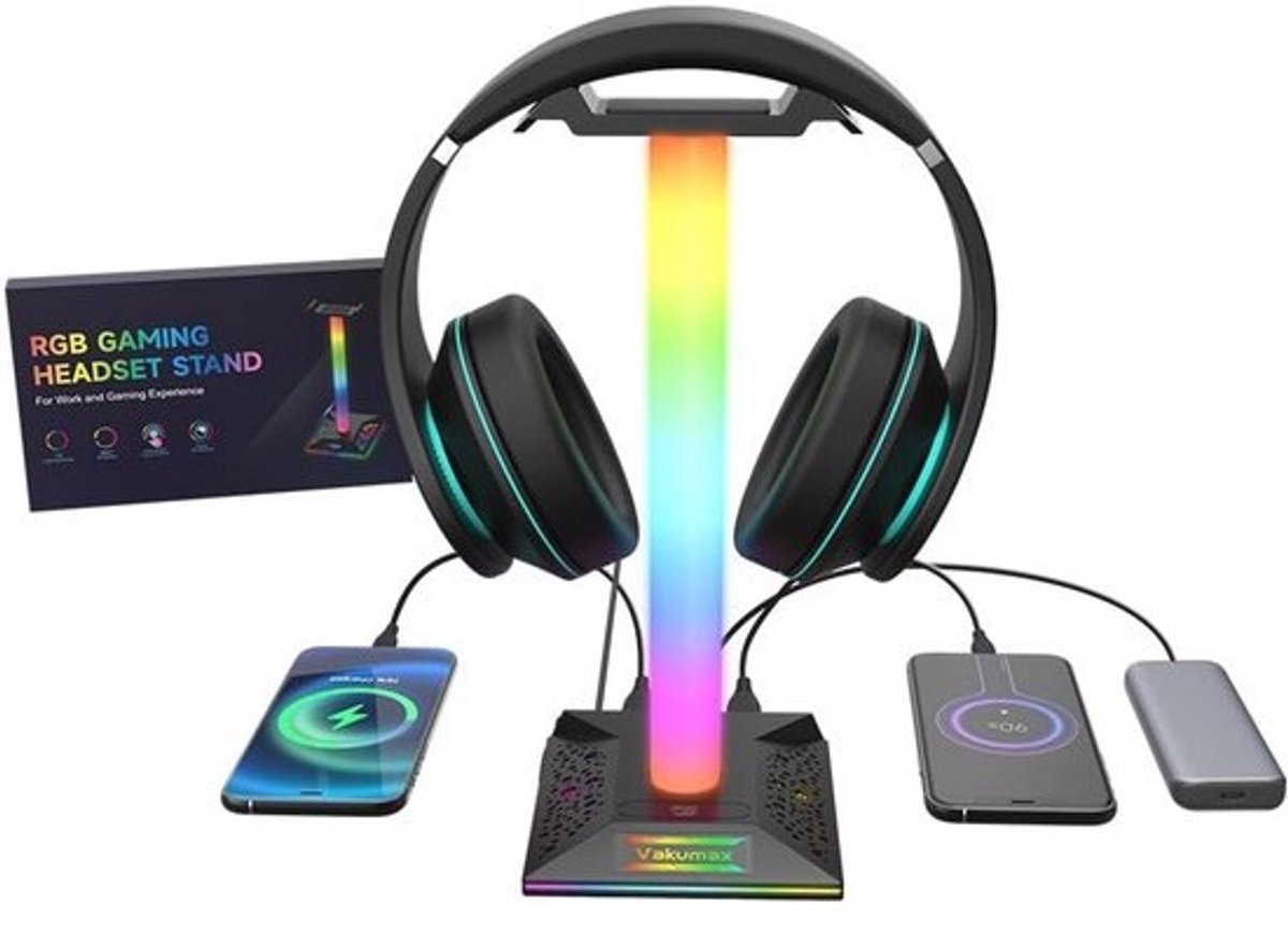 RGB Gaming Hoofdtelefoonstandaard met Oplaadhub en Kabelmanagement - 10 Kleurmodi en Touch Control