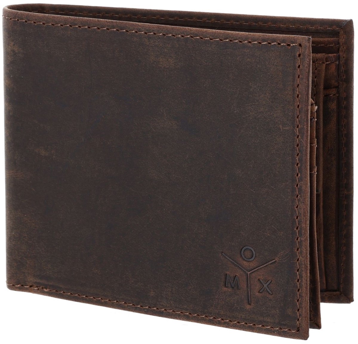 oxmox Leren portemonnee Leather RFID Protect Querscheinbörse Ox 2.0 Embossed Vintage Dark Brown donkerbruin