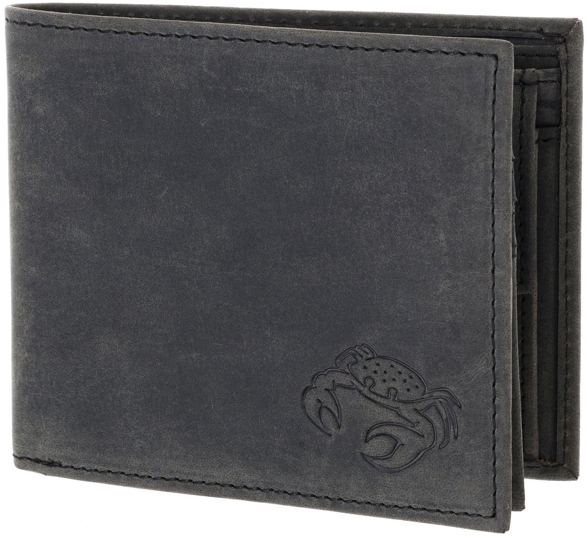 oxmox Leren portemonnee Leather RFID Protect Querscheinbörse Crab 2.0 Embossed Vintage Black zwart