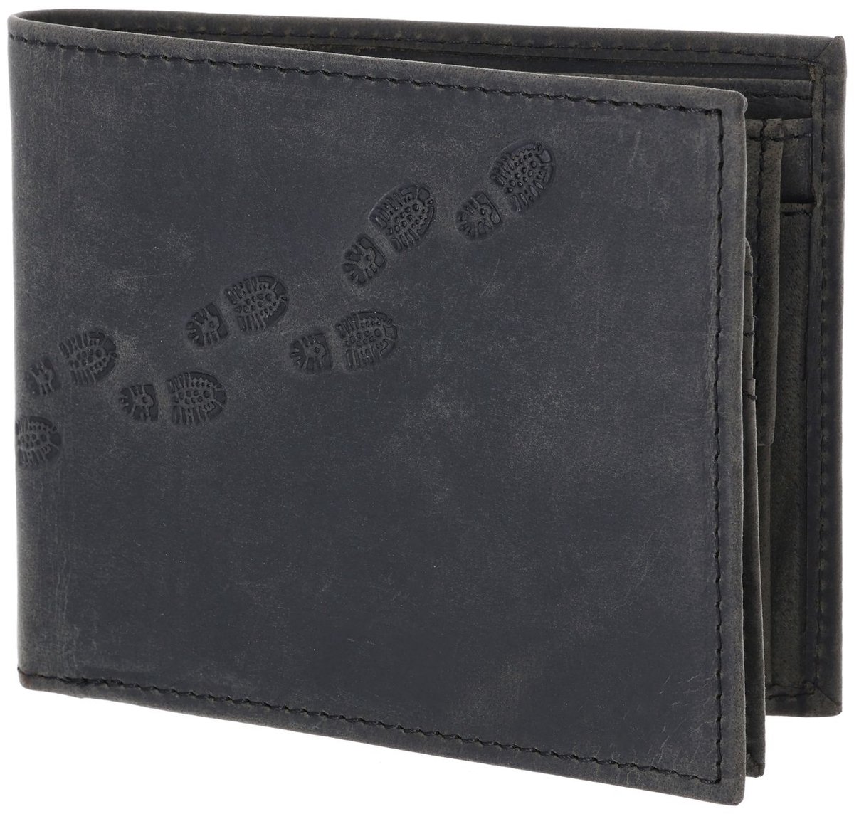 oxmox Leren portemonnee Leather RFID Protect Querscheinbörse Footsteps 2.0 Embossed Vintage Black zwart