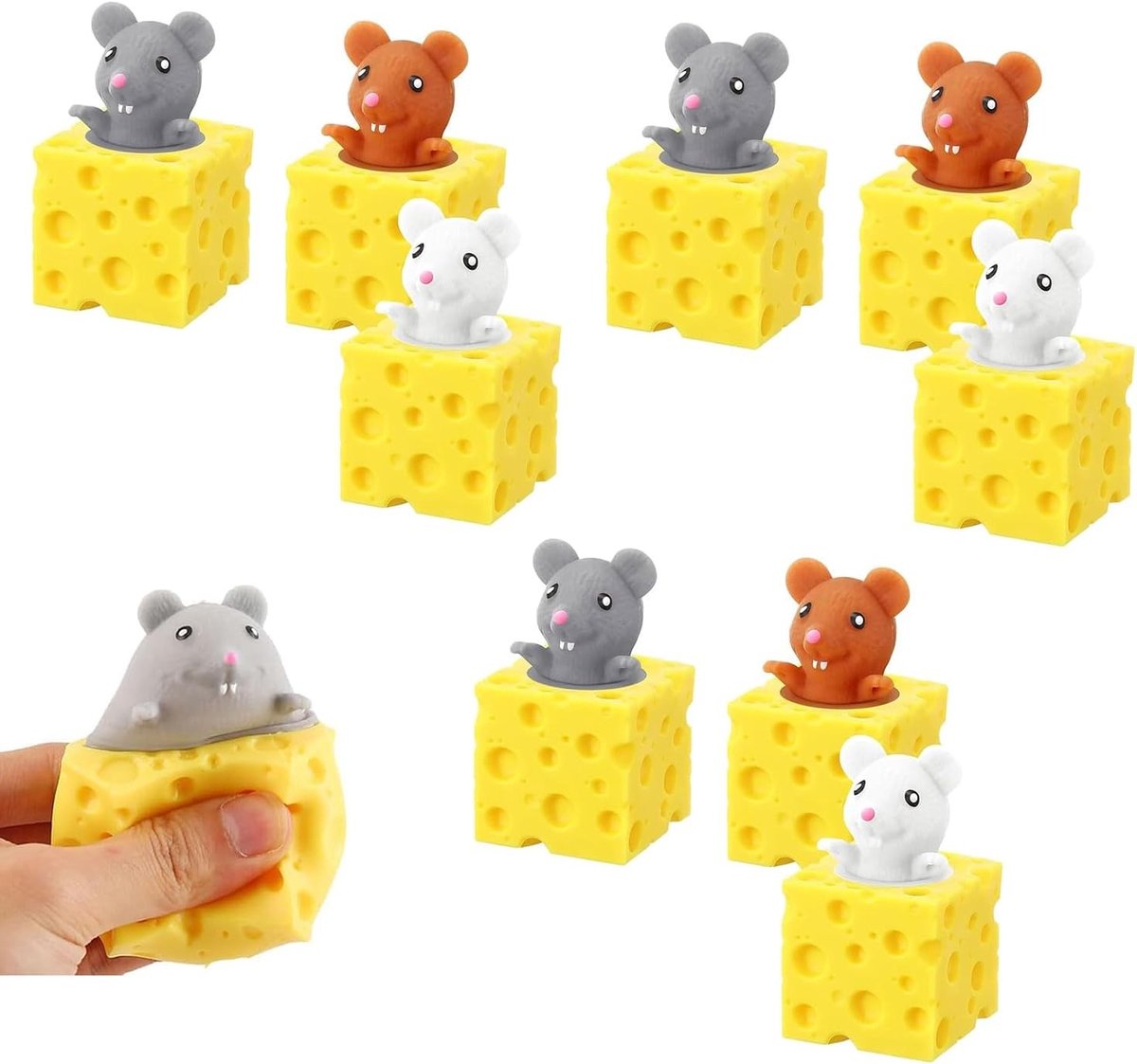 9-delige Speelgoedset met Kaas Muis - Stressverlichting Speelgoed voor Kinderen en Volwassenen, Ontspanning en Verlichting van Spanning