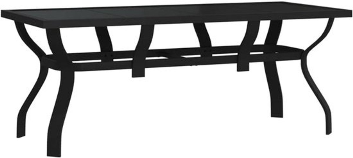 Tuinmeubel Tafel 180x80 cm Zwart Staal en Glas - Buiten Eettafel voor Patio en Balkon