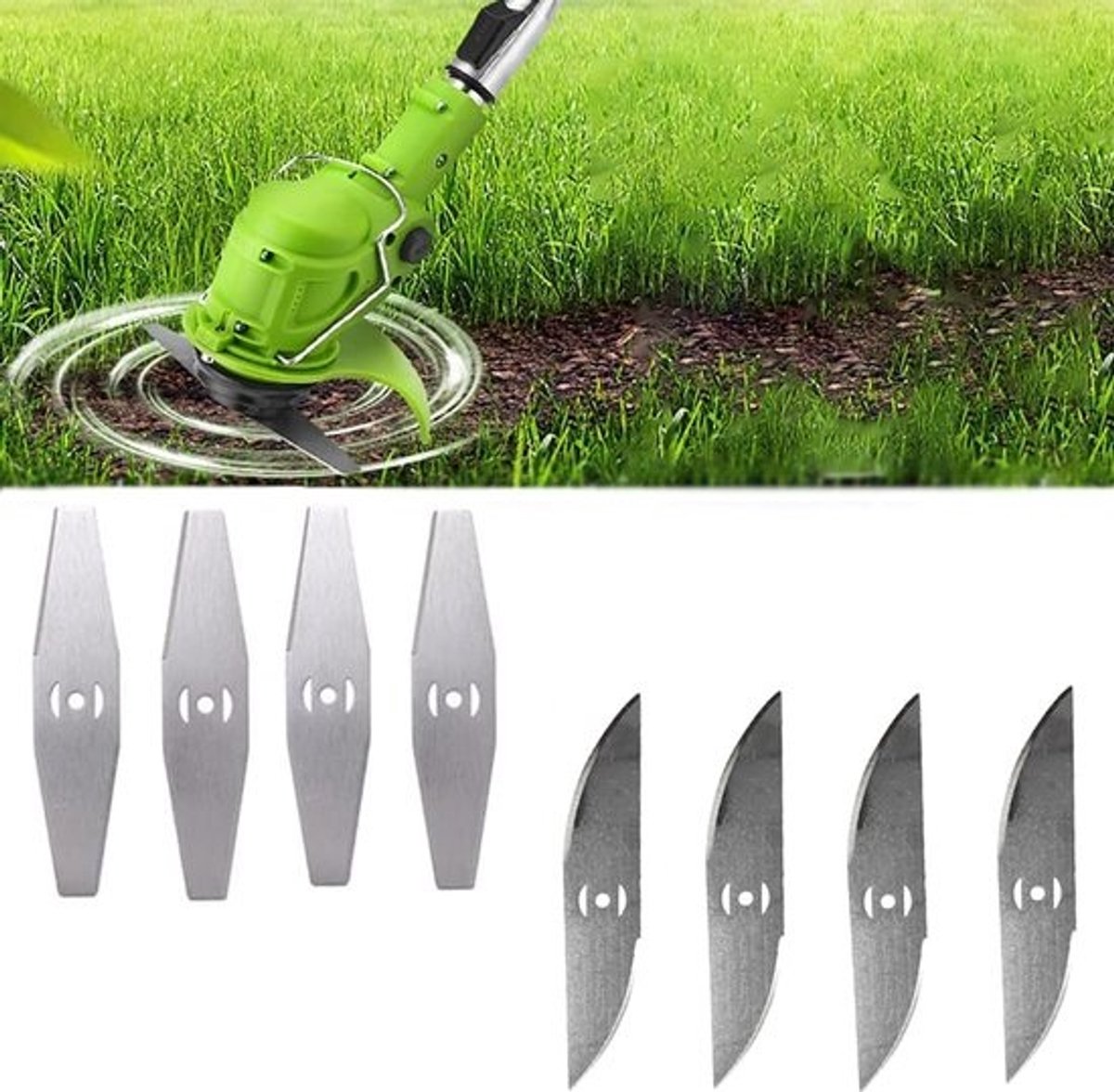 Universele Accu Grastrimmer Set met Metalen & Kunststof Reservemessen - Maai Accessoires