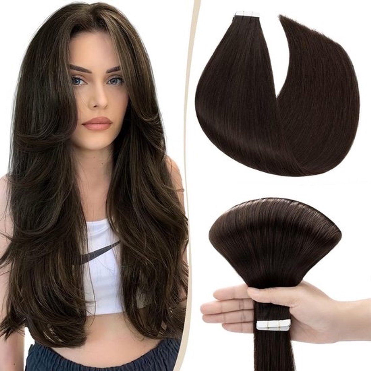Tape Extensions Echthaar Haarverlängerung 100% Remy Haar 10 Stuks Donkerbruin