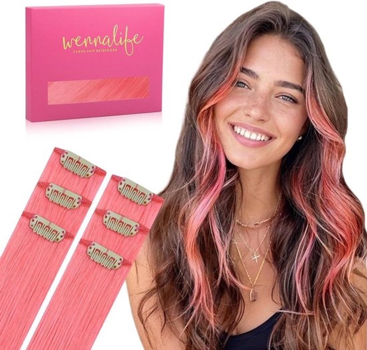 Gekleurde Clip-in Haarextensies Echt Menselijk Haar 6 Stuks Korte Lengte