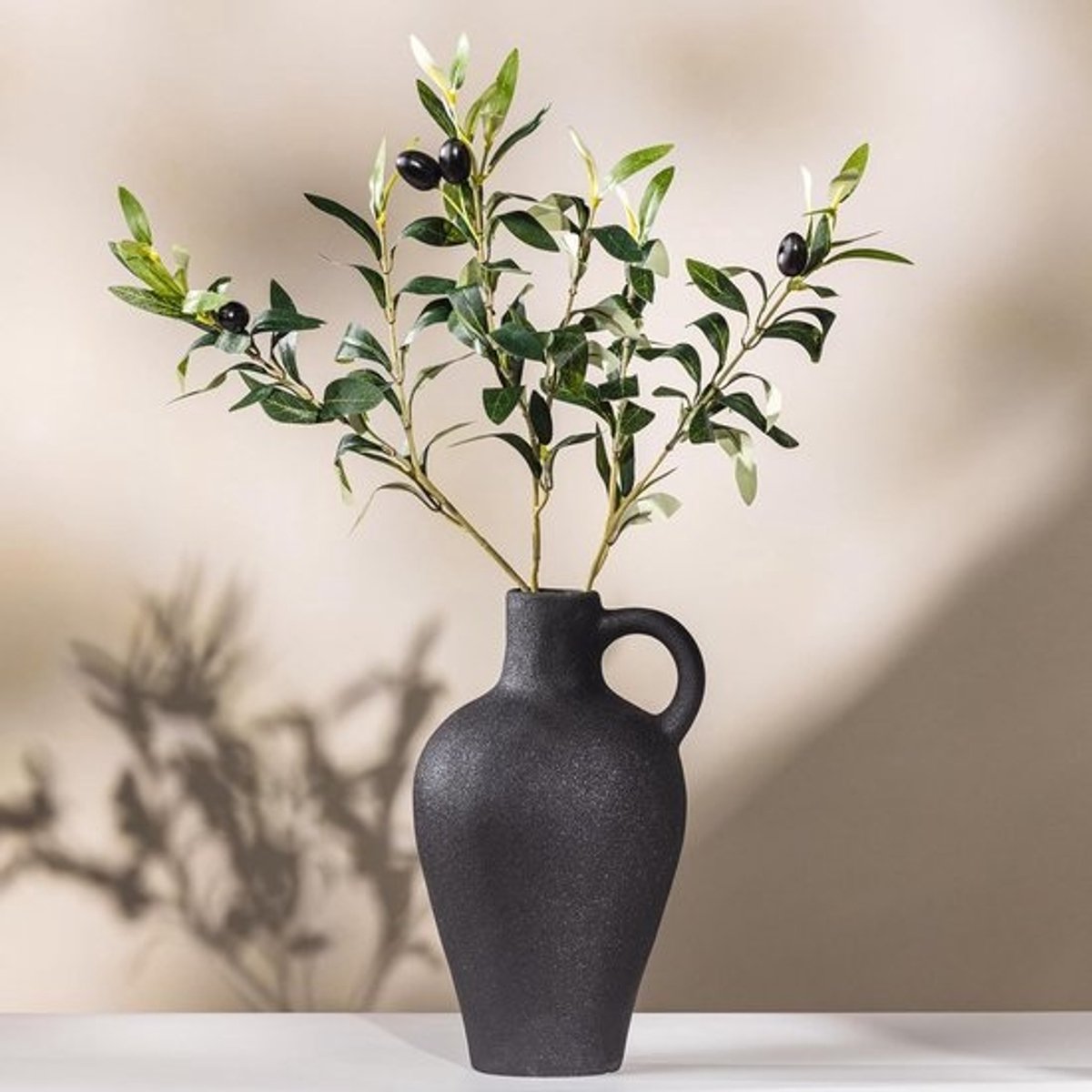 Grote Kunst Olijftakken in Matte Textuur Vaas - 56 cm Hoge Realistische Zijden Plant voor Woondecoratie