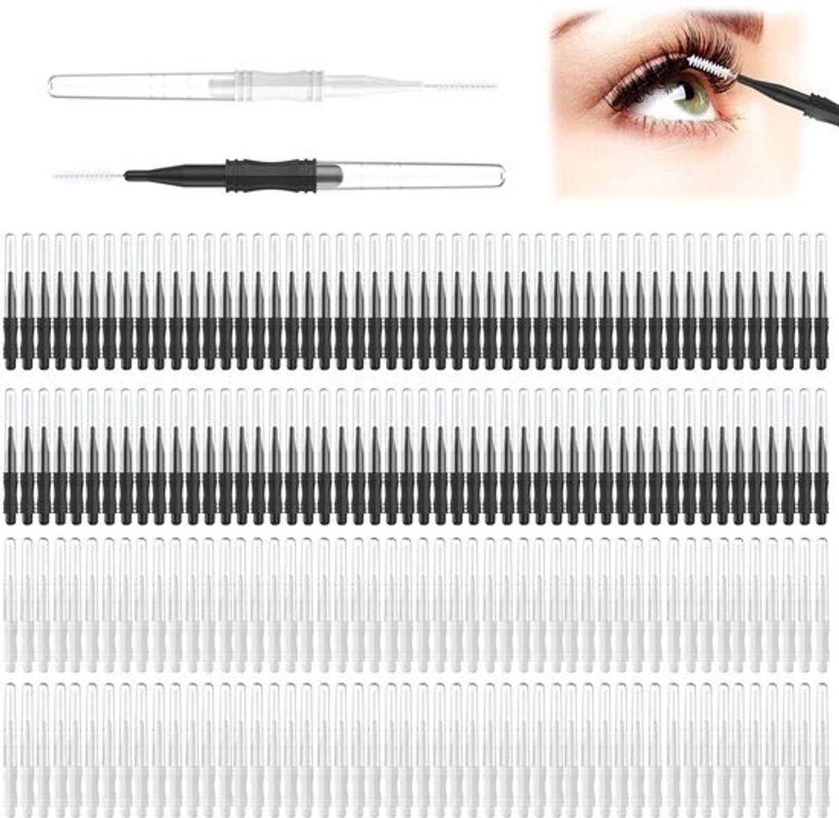 Dailygoods - Micro wenkbrauw borstel - Multifunctionele spoolie borstel - 200 stuks - Ideaal voor wimpers - Met kapje - Geschikt voor dagelijks gebruik