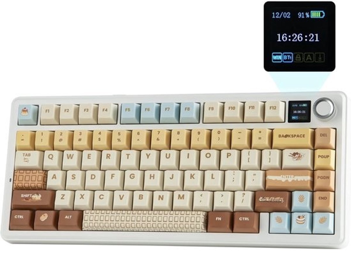 Mechanisch Toetsenbord 75% met TFT Scherm en Draaiknop, Hot-Swappable & Tri-Mode Connectiviteit