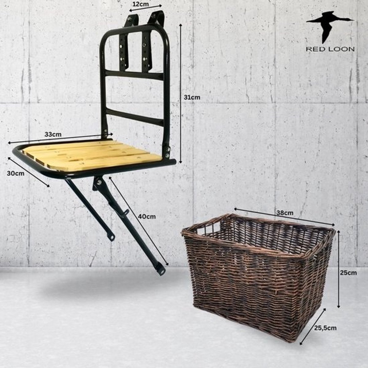 Universele Stalen Fiets Voordrager met Houten Accent en Rotan Mand