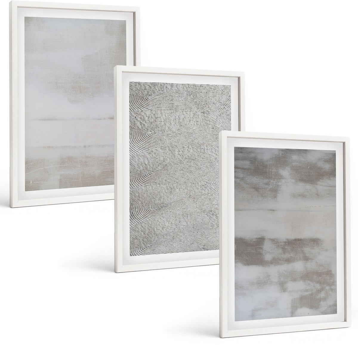 Wallfluent 3-Delige Schilderij Set - Moderne Textuurstructuren In Een Minimalistische Stijl. - 40 x 60 - Moderne Wanddecoratie - Woonkamer