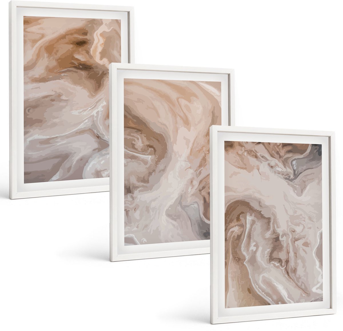 Wallfluent 3-Delige Schilderij Set - Abstracte Marmerpatronen, Steentexturen - 40 x 60 - Wanddecoratie - Schilderijen Set - Kantoor - Decoratieve Schilderijen