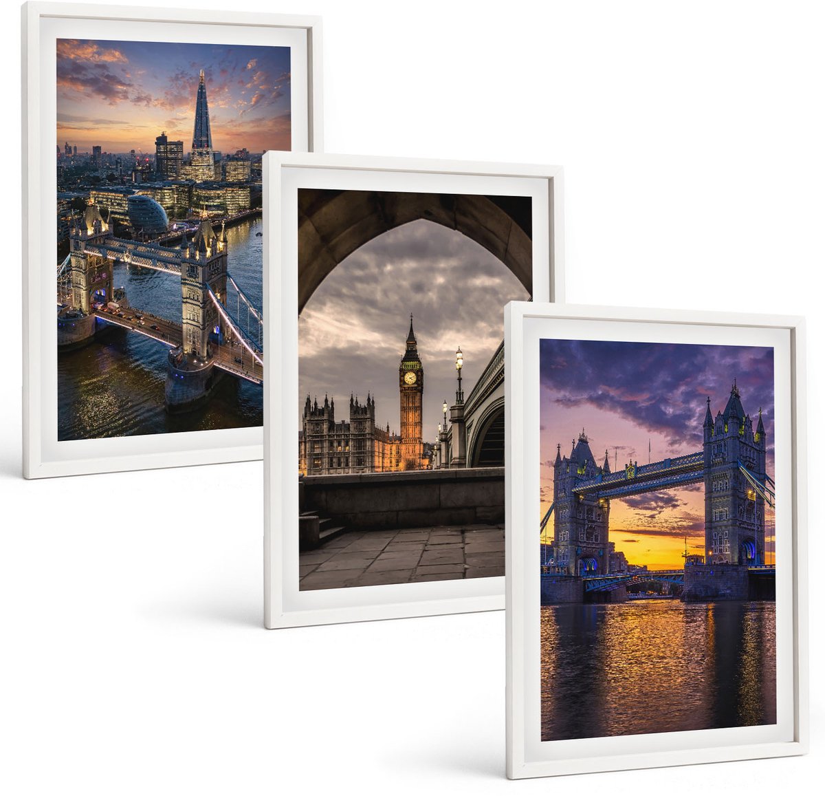 Wallfluent 3-Delige Schilderij Set - Stadsgezichten Met Bruggen En Klokkentorens - 40 x 60 - Muurdecoratie - Wanddecoratie - Hal - Interieur Decoratie