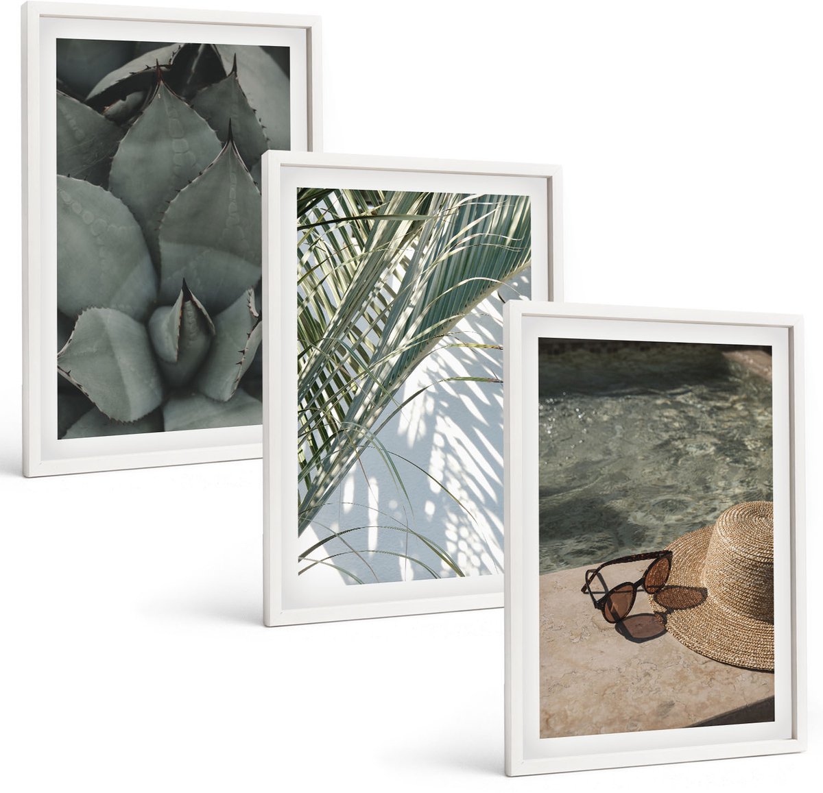 Wallfluent 3-Delige Schilderij Set - Tropische Planten En Zomerse Decoraties - 40 x 60 - Wanddecoratie - Schilderijen Set - Interieur