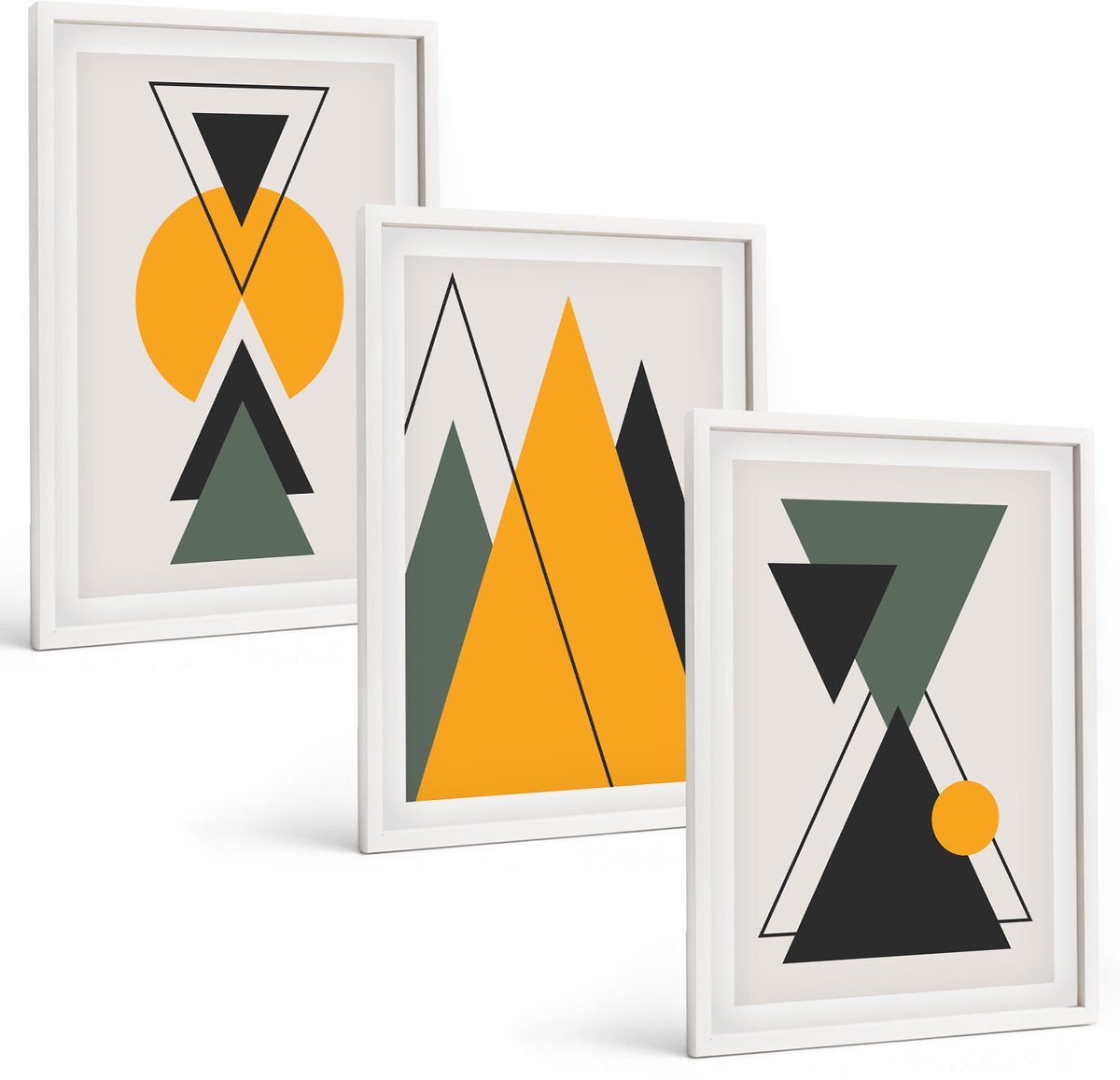Wallfluent 3-Delige Schilderij Set - Abstracte Geometrische Vormen - 40 x 60 - Moderne Wanddecoratie - Slaapkamer - Decoratieve Schilderijen