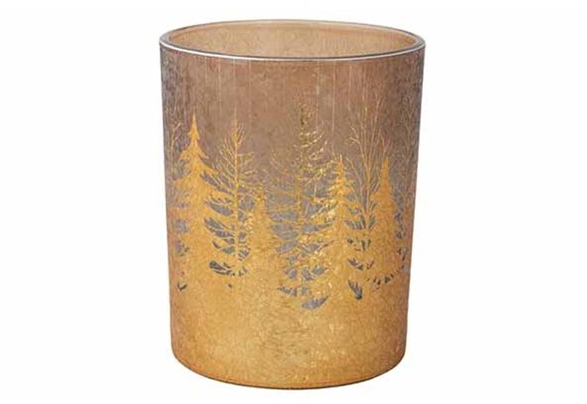 Theelichthouder Cracke Trees Goud 10x10x H12,5cm Glas