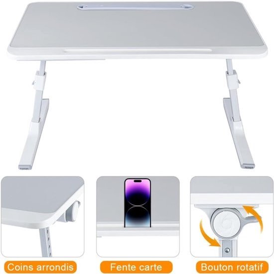 Verstelbare Bedtafel Laptoptafel - In Hoogte en Hoek Kantelbaar - Opvouwbaar Bureau voor Bank, Vloer of Kantoor - 60x40 cm — afbeelding 2