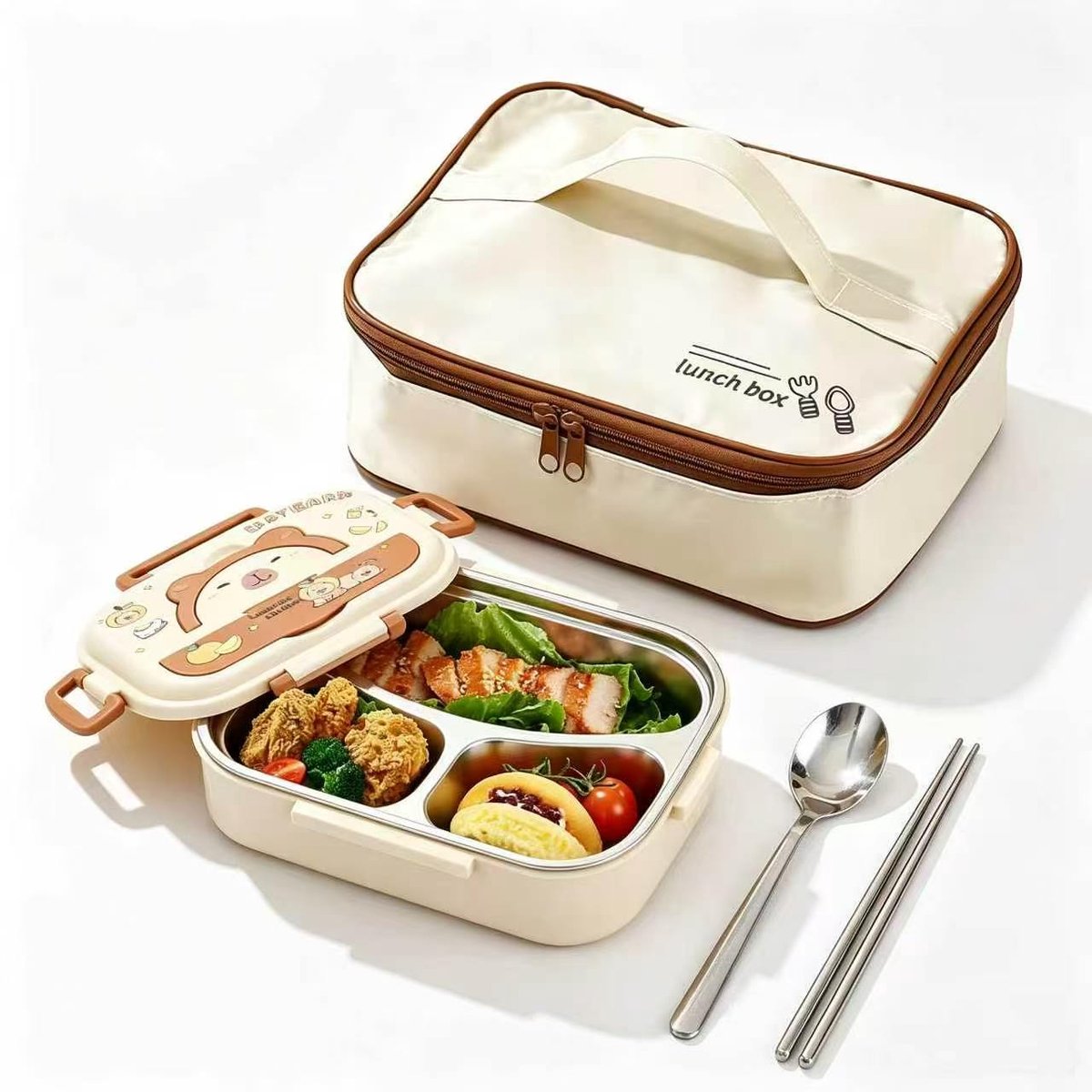 Namajunas - Broodtrommel - Gratis koeltas bijgeleverd - Inclusief bestek - Voedselveilig, giftvrij en onschadelijk - Broodtrommel kinderen - Perfect voor kantoor, picknick, kamperen, school, reizen en als lunchbox en snackbox voor kinderen