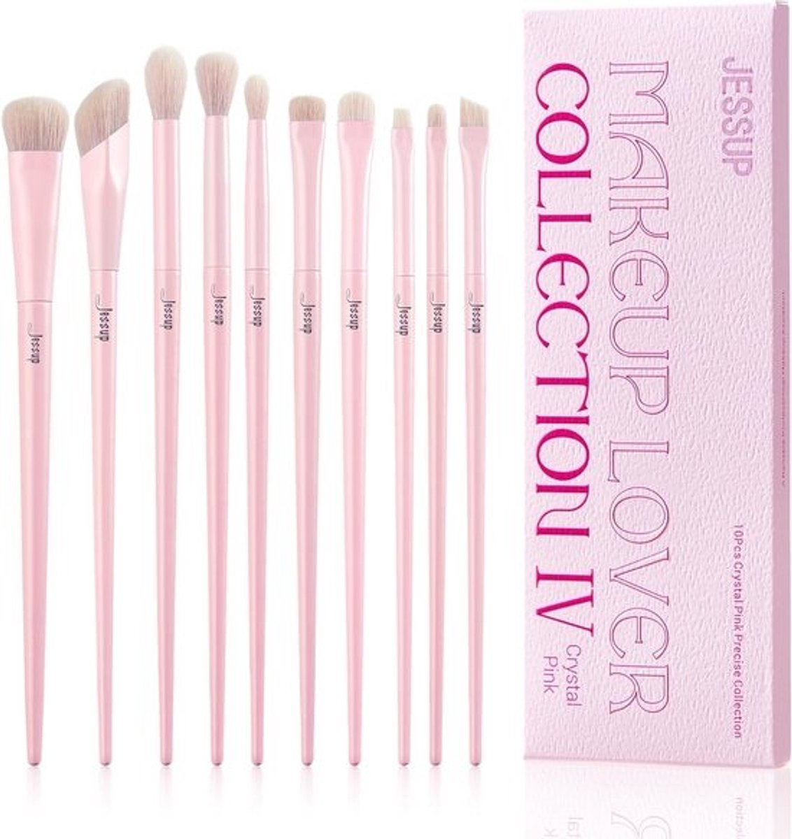 10-delige oogmake-upborstelset, roze, voor concealer, oogschaduw en eyeliner, gemaakt van synthetisch haar