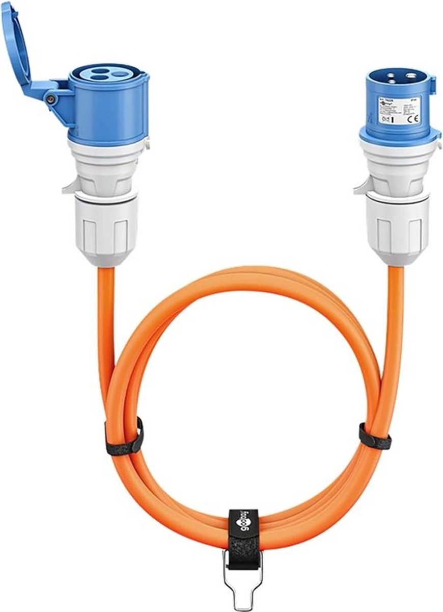 CEE-verlengkabel 10 meter voor caravan en camper - CEE-stekker naar CEE-bus met afsluitkap, IP44, campingkabel