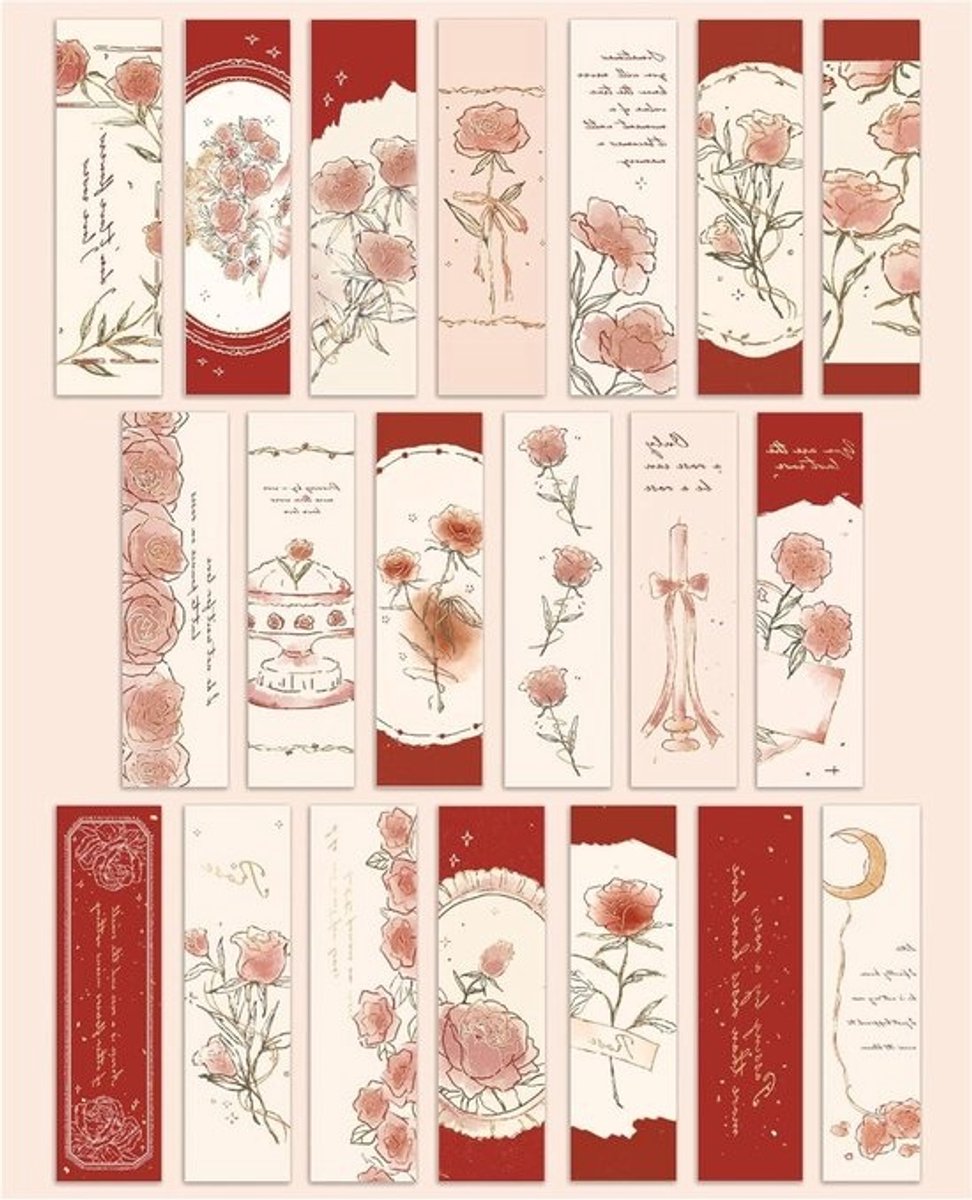 Papieren Bladwijzers - Boekenleggers Set - Boeken Lezen - Vintage Rose Stijl - 20 stuks - Kleurrijk